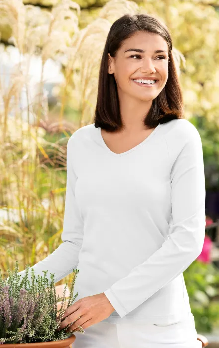 Dames nauwsluitend T-shirt, V-halslijn, witte Dames nauwsluitend T-shirt, V-halslijn, witte