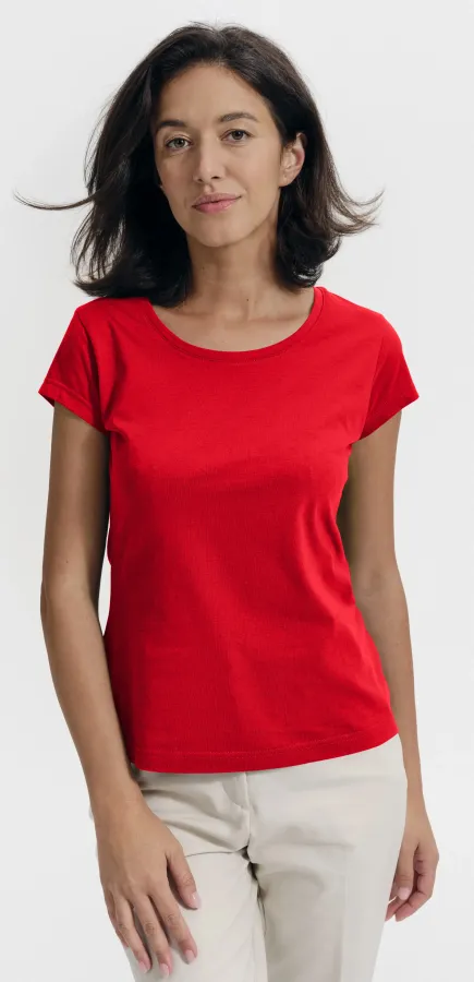 Dames slim fit T-shirt met ronde halslijn, rood Dames slim fit T-shirt met ronde halslijn, rood