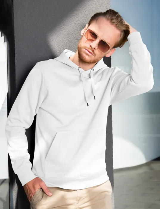 Herensweatshirt met capuchon zonder rits, witte Herensweatshirt met capuchon zonder rits, witte