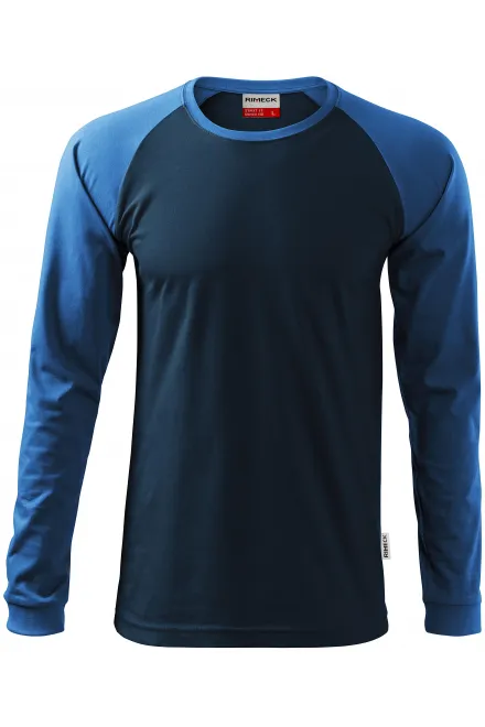 Contrasterend T-shirt voor heren met lange mouwen - donkerblauw, M