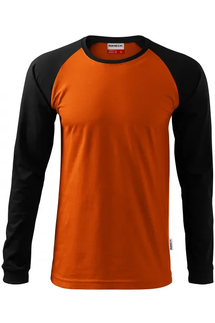 Contrasterend T-shirt voor heren met lange mouwen - oranje, M