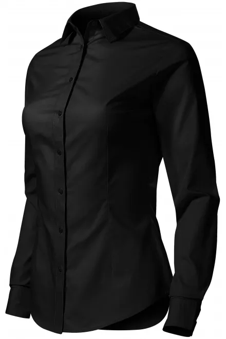 Dames katoenen blouse met lange mouwen, zwart