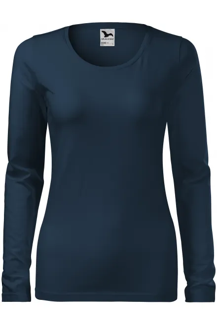 Dames nauwsluitend T-shirt met lange mouwen - donkerblauw, S