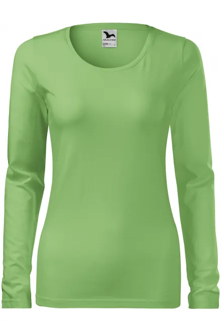 Dames nauwsluitend T-shirt met lange mouwen - erwt groen, S