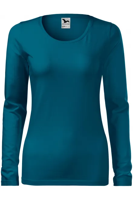 Dames nauwsluitend T-shirt met lange mouwen - petrol blue, S