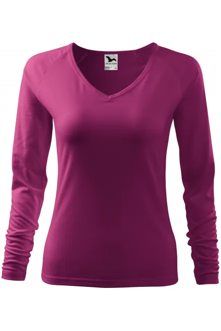 Dames nauwsluitend T-shirt, V-halslijn - fuchsia, M