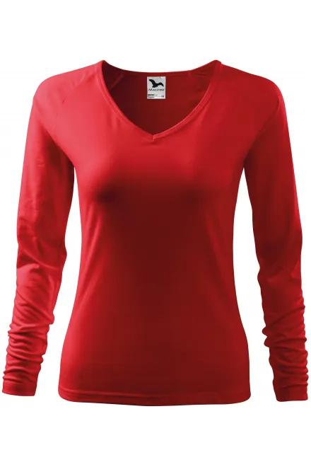 Dames nauwsluitend T-shirt, V-halslijn - rood, M
