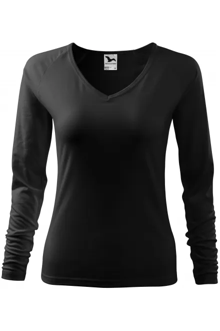 Dames nauwsluitend T-shirt, V-halslijn - zwart, M