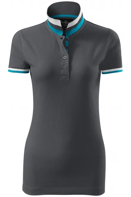 Dames poloshirt met kraag omhoog - lichtgrijze, XL