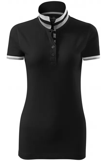 Dames poloshirt met kraag omhoog - zwart, XL