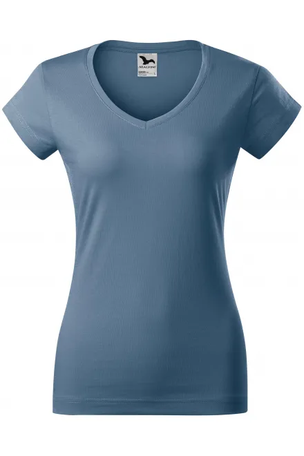 Dames slim fit T-shirt met V-halslijn - denim, XS
