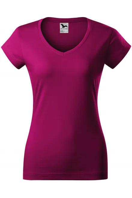 Dames slim fit T-shirt met V-halslijn - fuchsia, XS