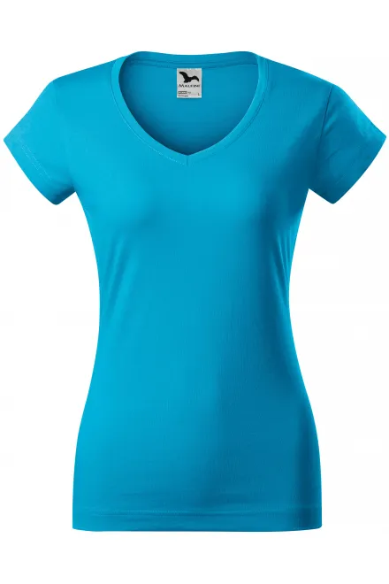 Dames slim fit T-shirt met V-halslijn - turkoois, XS