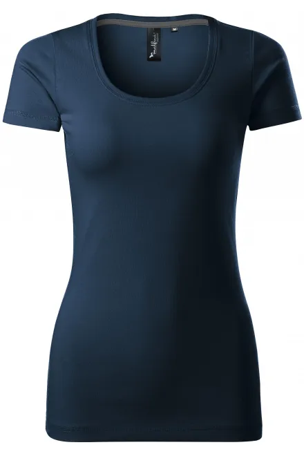 Dames T-shirt met decoratieve stiksels - donkerblauw, XS