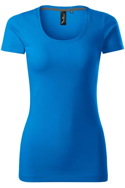 Dames T-shirt met decoratieve stiksels - oceaanblauw, XS