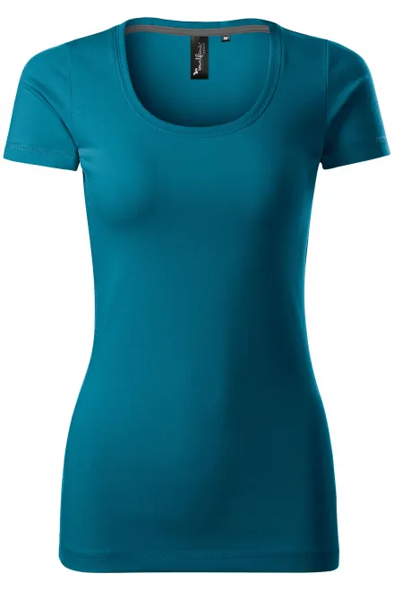 Dames T-shirt met decoratieve stiksels - petrol blue, XS