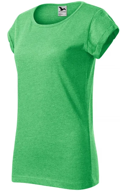 Dames T-shirt met opgerolde mouwen, groen marmer