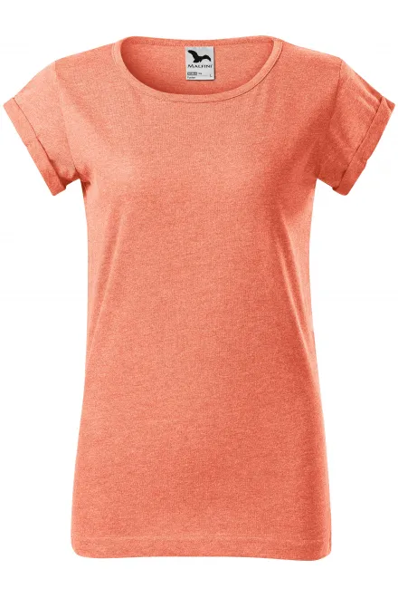 Dames T-shirt met opgerolde mouwen - oranje marmer, 2XL
