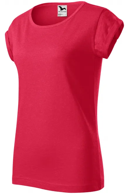 Dames T-shirt met opgerolde mouwen, rood marmer
