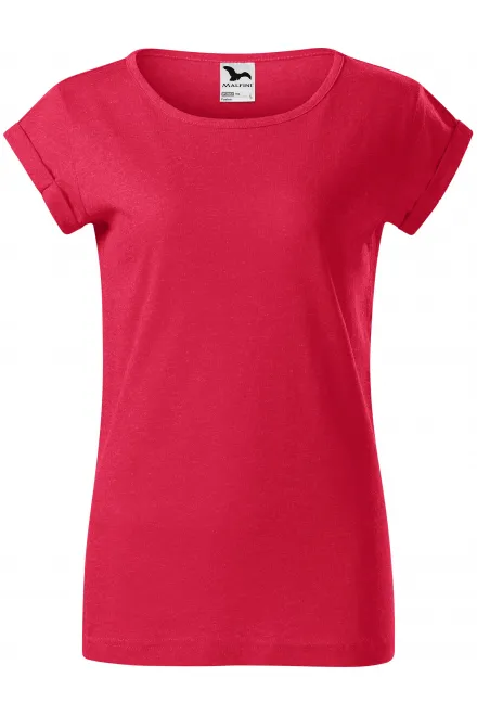Dames T-shirt met opgerolde mouwen - rood marmer, 2XL
