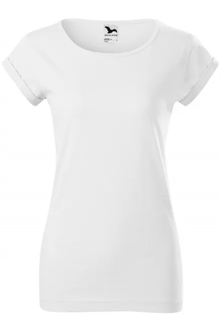 Dames T-shirt met opgerolde mouwen - witte, 2XL