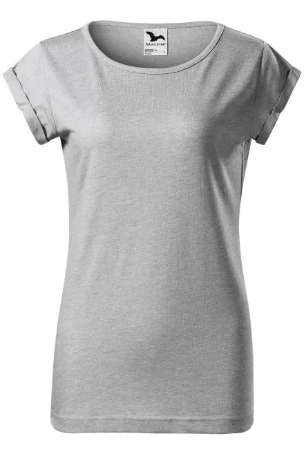 Dames T-shirt met opgerolde mouwen - zilver marmer, 2XL