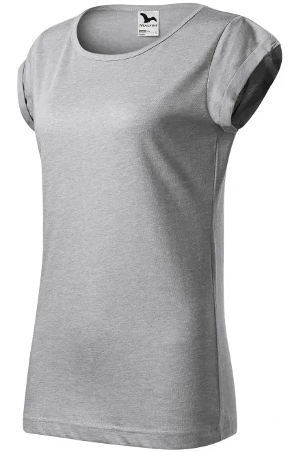 Dames T-shirt met opgerolde mouwen, zilver marmer