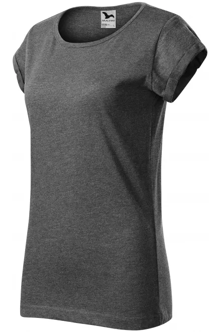 Dames T-shirt met opgerolde mouwen, zwart marmer