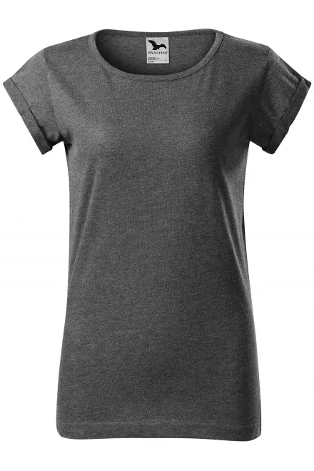 Dames T-shirt met opgerolde mouwen - zwart marmer, 2XL