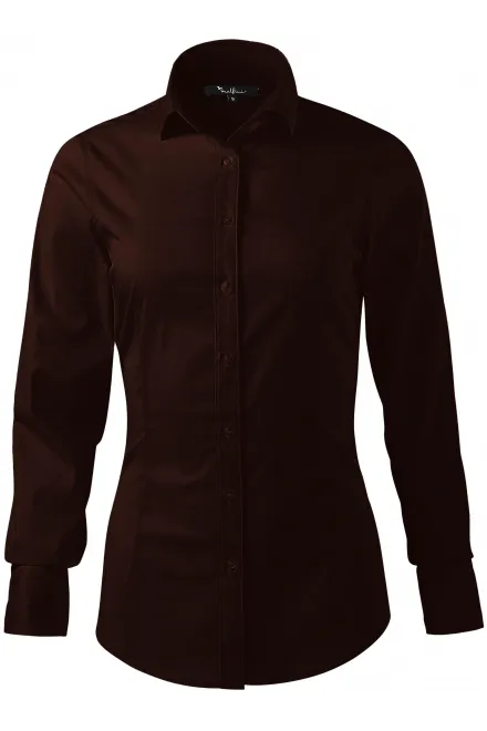 Damesblouse met lange mouwen slim fit - koffie, S