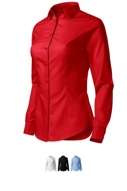 Dames katoenen blouse met lange mouwen, rood