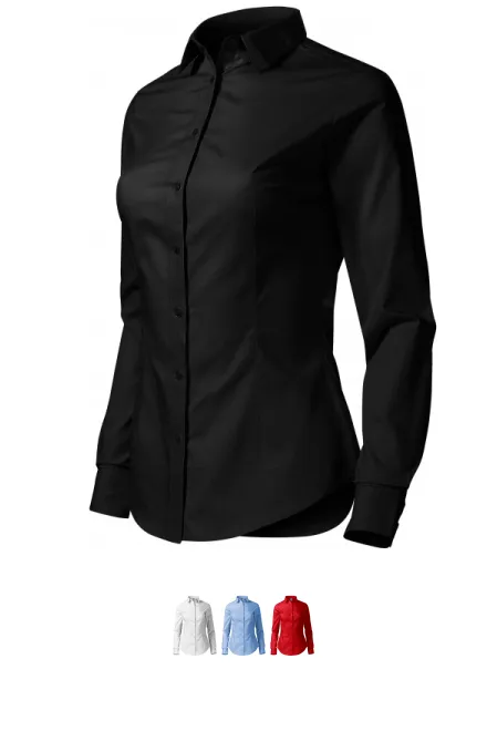 Dames katoenen blouse met lange mouwen, zwart