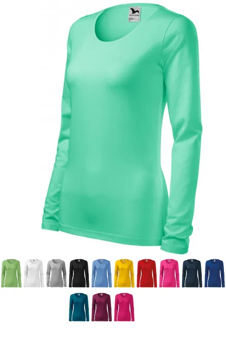 Dames nauwsluitend T-shirt met lange mouwen, munt