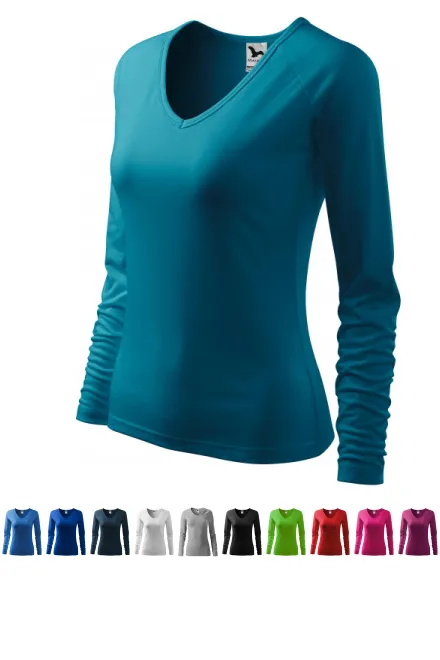 Dames nauwsluitend T-shirt, V-halslijn, donkerturkoois