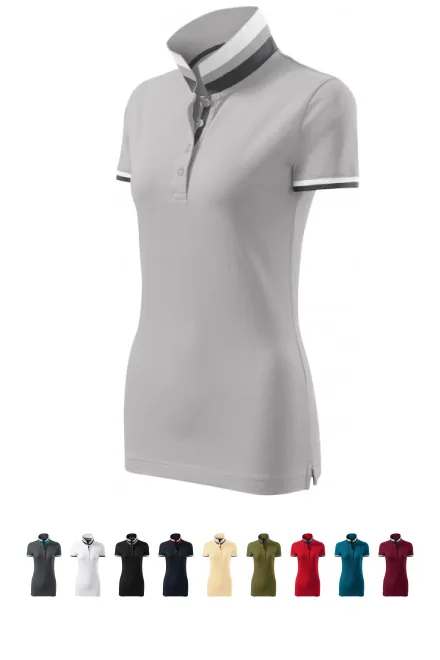 Dames poloshirt met kraag omhoog, Zilver grijs