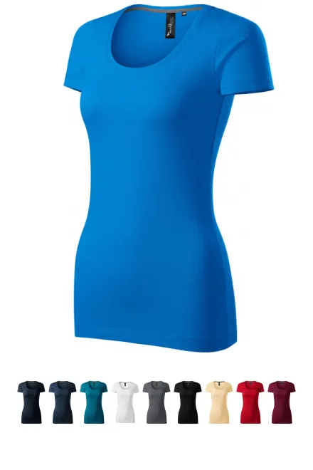 Dames T-shirt met decoratieve stiksels, oceaanblauw