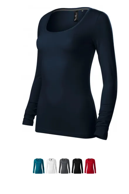 Dames T-shirt met lange mouwen en diepere halslijn, donkerblauw