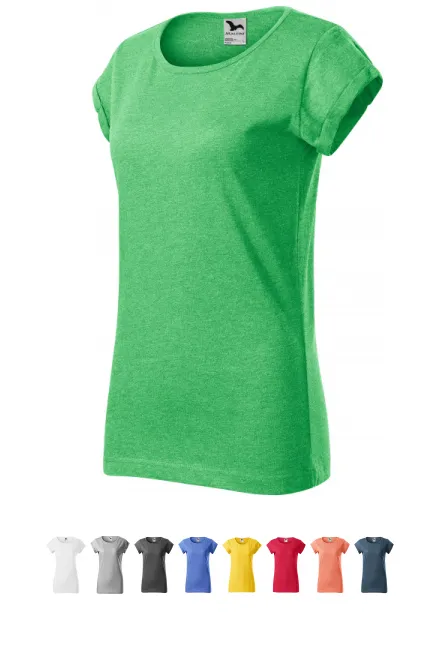 Dames T-shirt met opgerolde mouwen, groen marmer