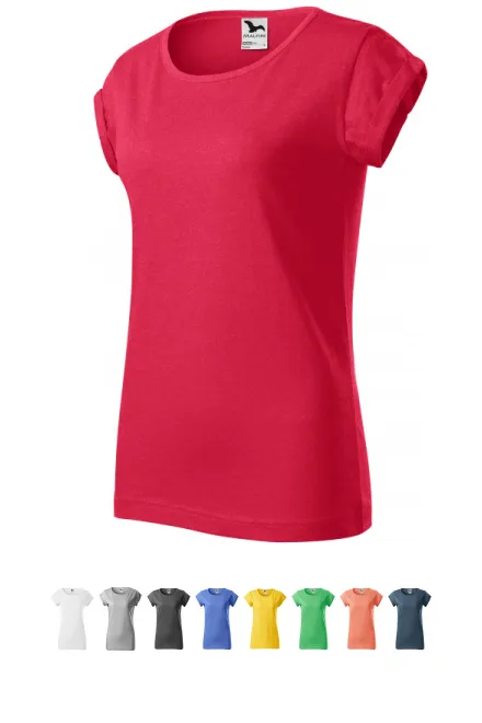 Dames T-shirt met opgerolde mouwen, rood marmer