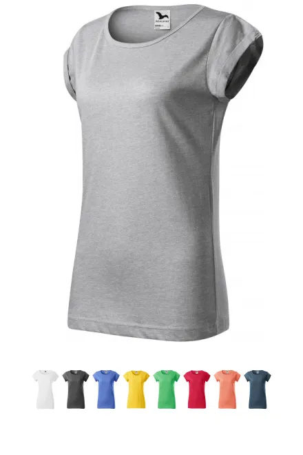 Dames T-shirt met opgerolde mouwen, zilver marmer