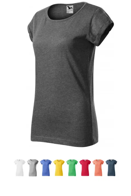 Dames T-shirt met opgerolde mouwen, zwart marmer