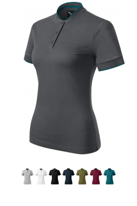 Damespoloshirt met bomberkraag, lichtgrijze