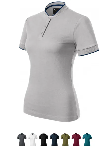 Damespoloshirt met bomberkraag, Zilver grijs