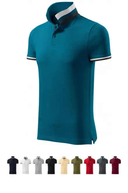 Herenpolo met kraag omhoog collar, petrol blue