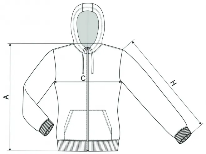 Camouflage damessweatshirt - tabel met afmetingen