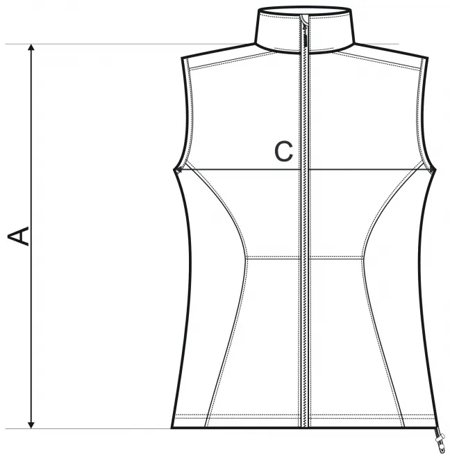 Dames nauwsluitend vest - tabel met afmetingen