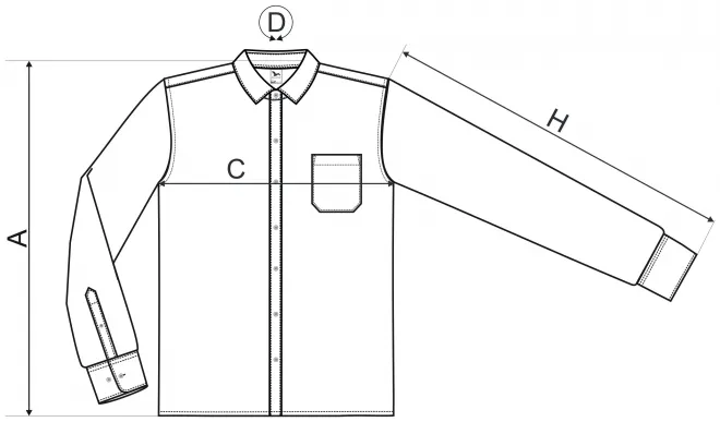 Herenshirt met lange mouwen - tabel met afmetingen
