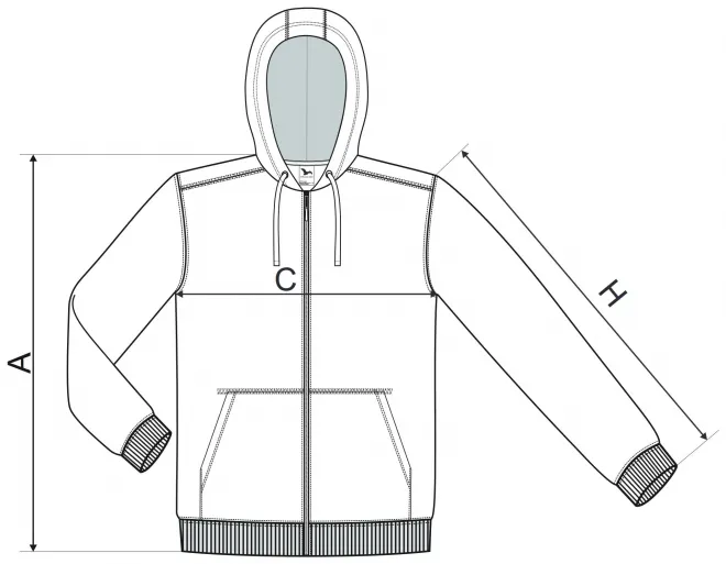 Herensweatshirt met capuchon - tabel met afmetingen