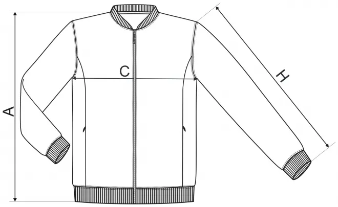 Herensweatshirt met verborgen zakken - tabel met afmetingen