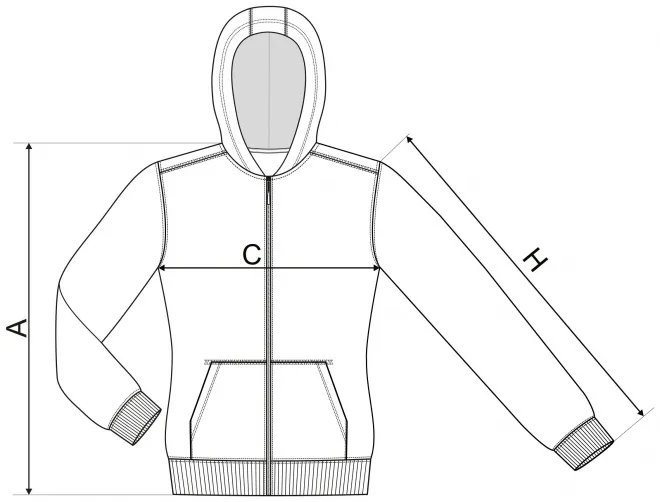 Kindersweatshirt met capuchon - tabel met afmetingen